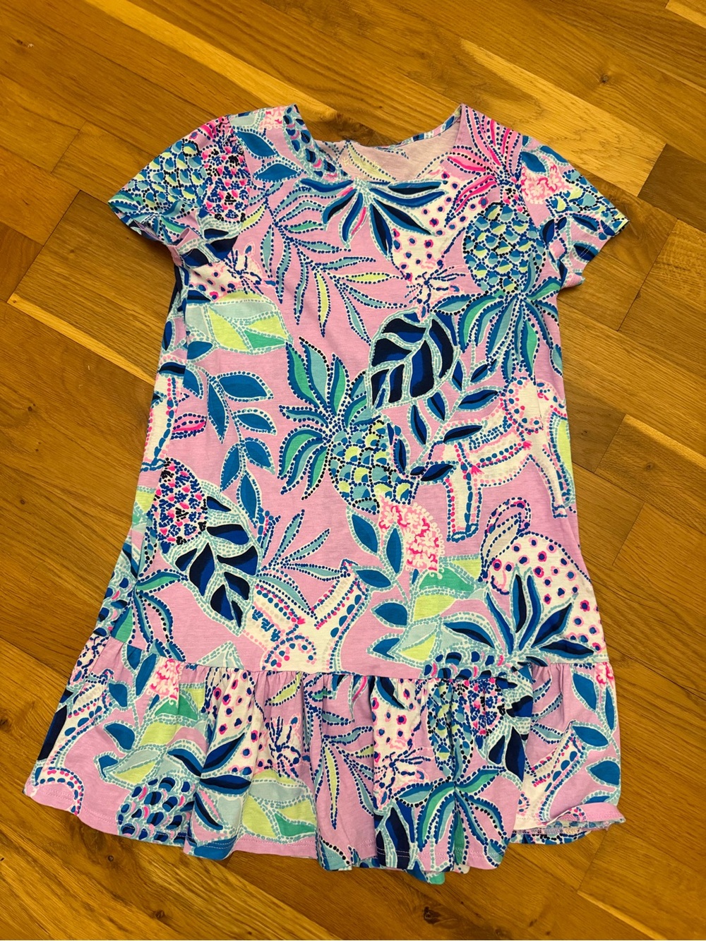 Lilly Pulitzer Pink Tropical Leaf & Pineapple Ruffle Hem Dress
